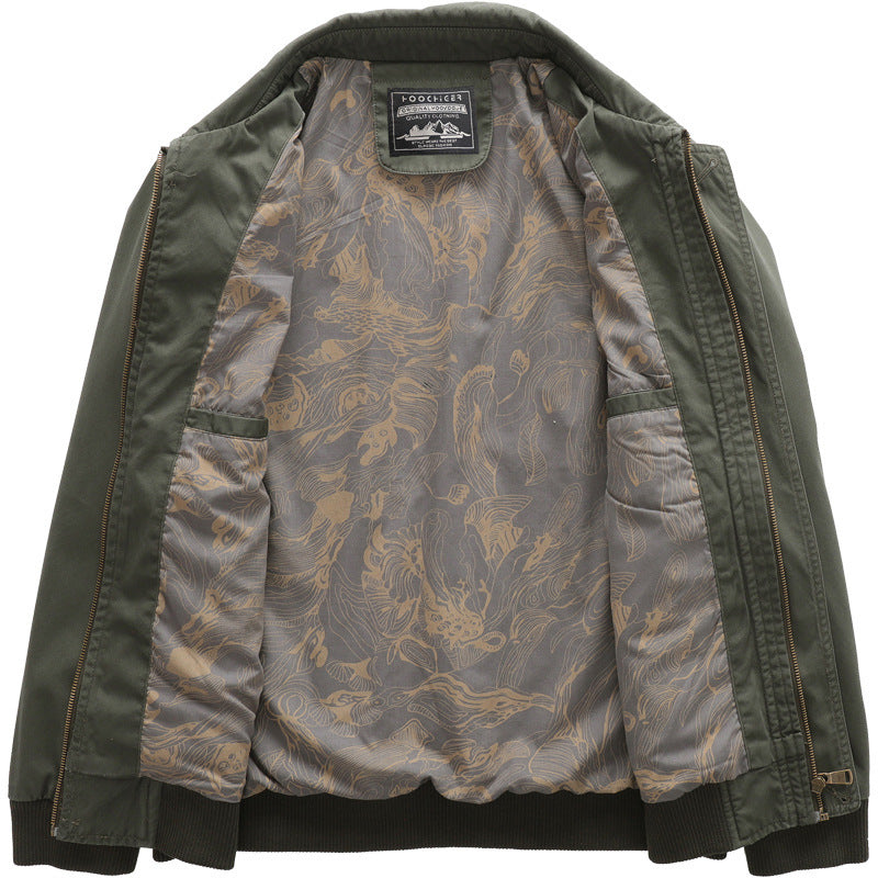Herr Lätt Harrington Jacka i Worker Look med Knapp Lock Fickor, Dragkedja och Ribbad Muddar