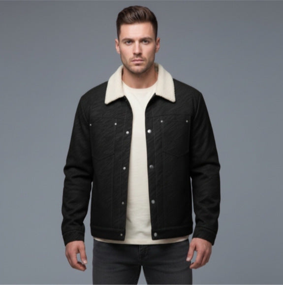 Herr Avslappnad Sherpa-Lined Trucker Jacka med Faux Fur Krage