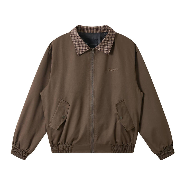 Herr Oversize Blouson Jacka med Rutmönster Krage och fickor med lock