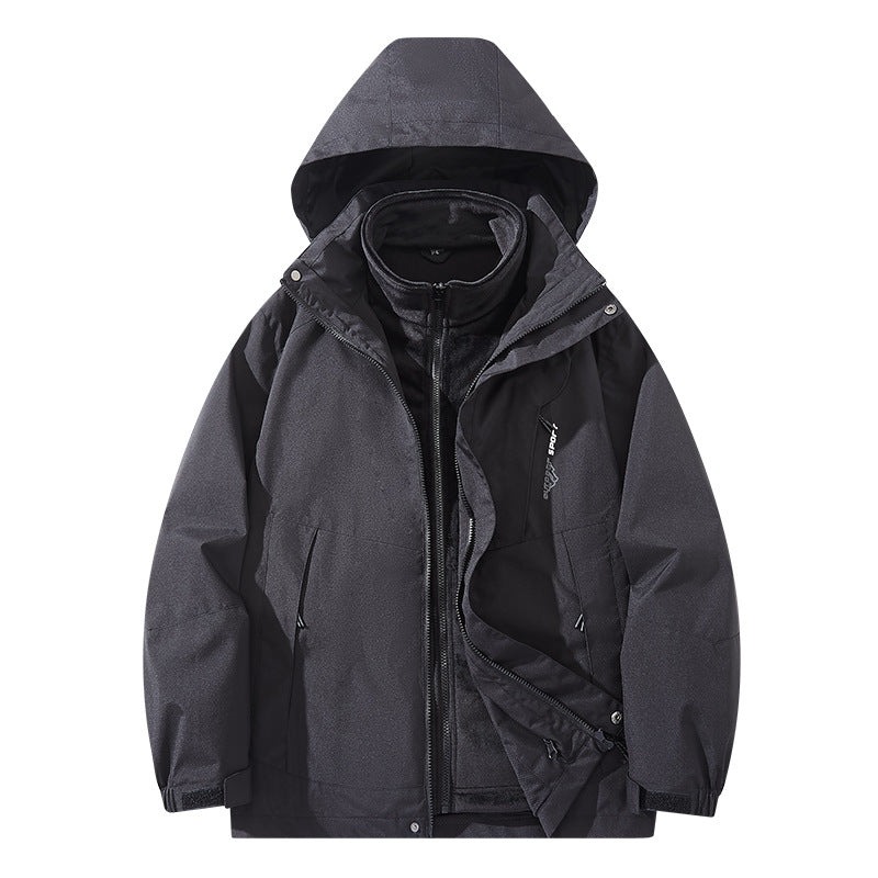 Herr vattenavvisande two-lager trekking jacka med avtagbar fleece inner jacka och huva
