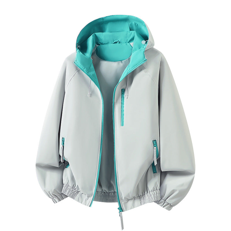Dam lätt med huva shell jacka in urban look med kontrasterande foder, zippered fickor, och elastic fåll