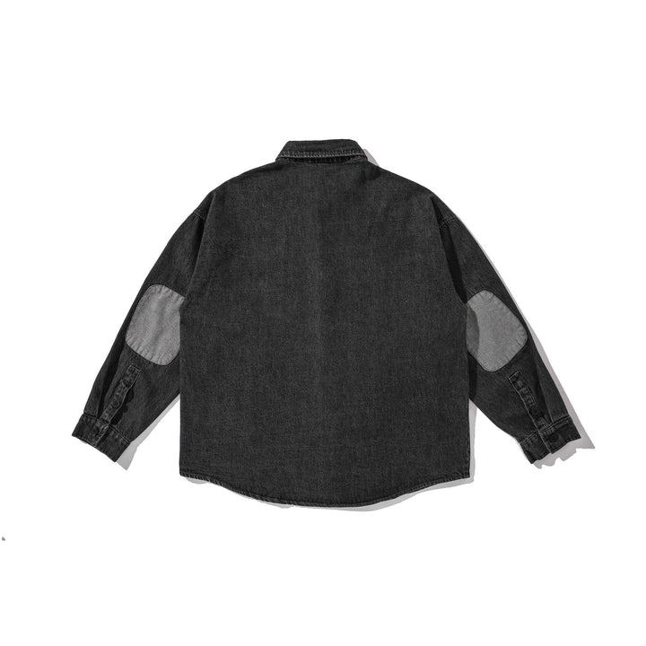 Herr overshirt tillverkad av washed denim med rounded fåll
