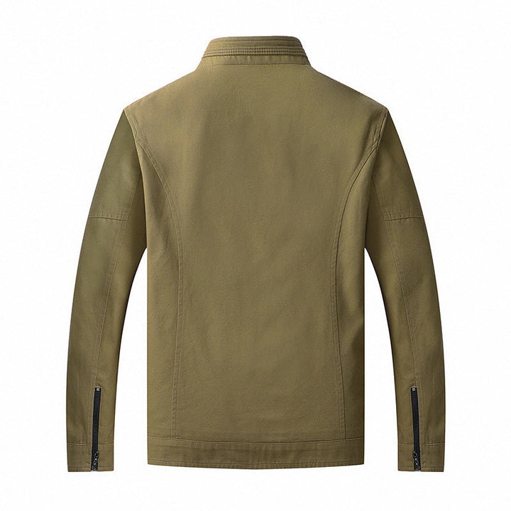 Herr Funktionell Canvas Zip Jacka med Stående Krage och Dold Zip Fickor
