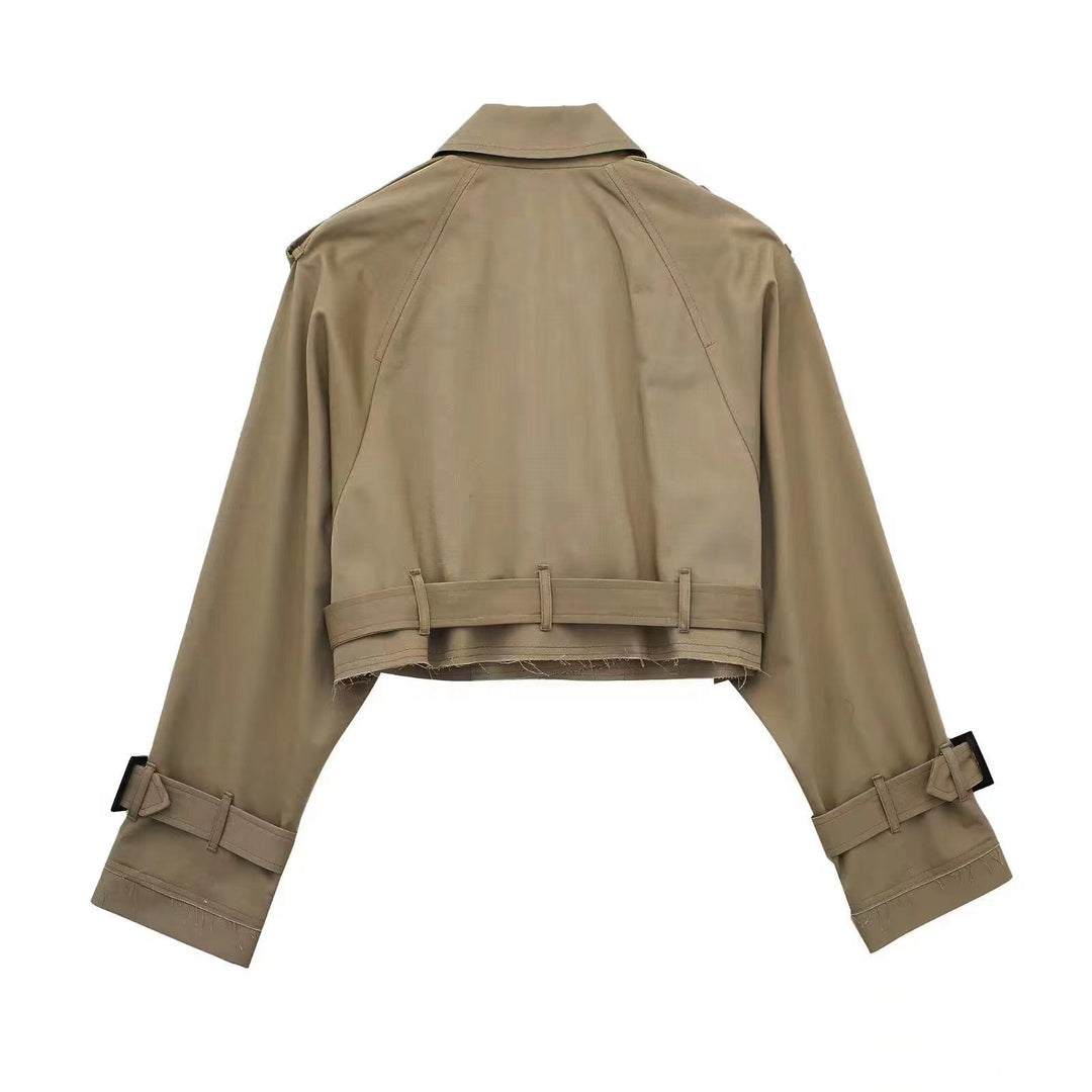 Dam kort trenchcoat med midjebälte, Epaulettes, och justerbar ärm Straps
