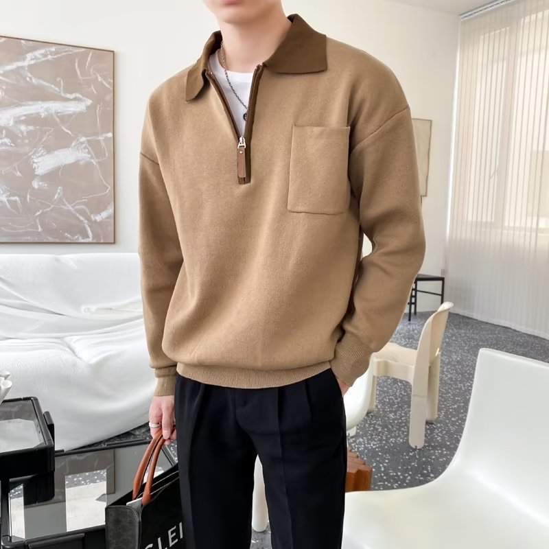 Herr Elegant Sweat Jacka med Ståkrage och Dragkedja