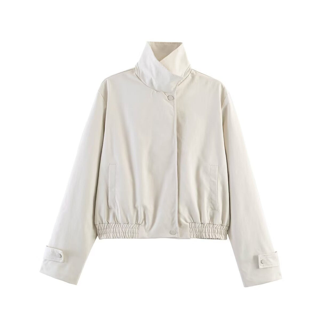 Dam Kort Vattenavvisande Blouson Jacka med Hög Stå Krage och Waist Muddar