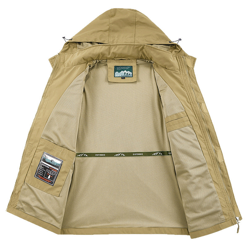 Herr Fält Utility Utomhus Jacka med Huva, Multi-Pockets och Mesh Foder