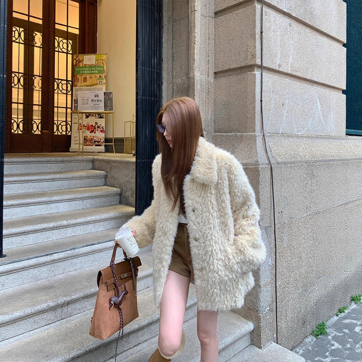 Dam oversize Faux Fur kappa med teddy look, Stand krage och fickor