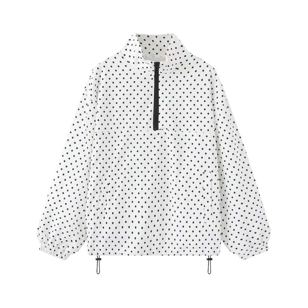 Dam Prickig Prick Lätt Anorak med Half Dragkedja, Kangaroo Ficka och Drawstring