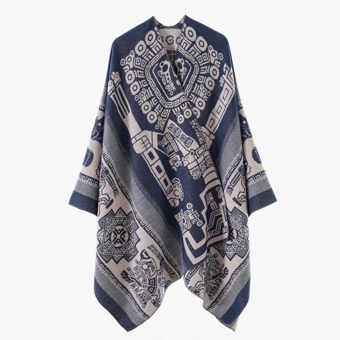 Dam oversized Jacquard poncho i kimono stil med Graphic Medallion Motif