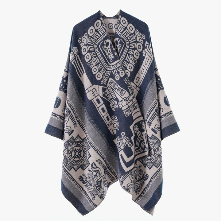 Dam oversized Jacquard poncho i kimono stil med Graphic Medallion Motif