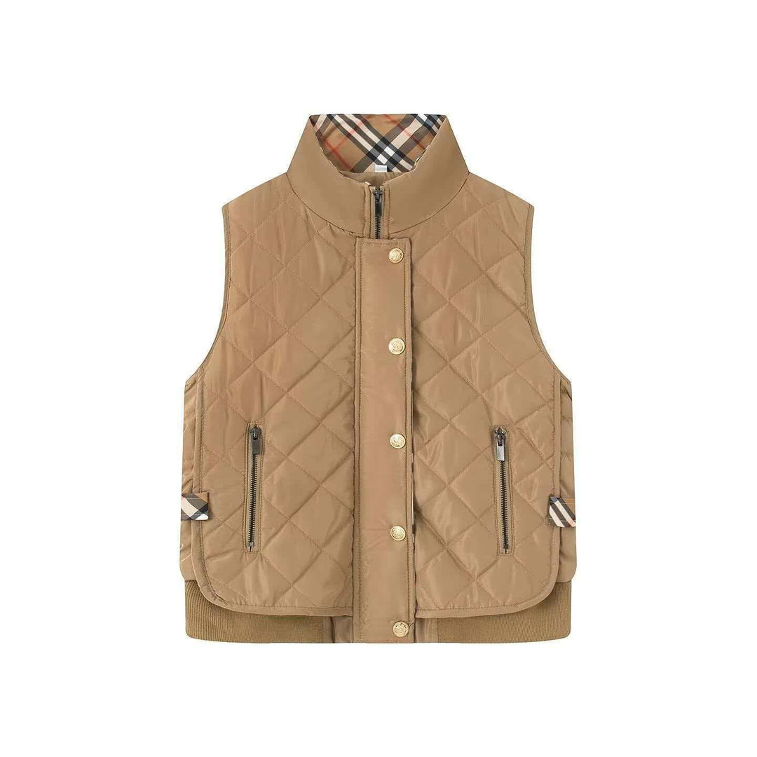 Dam kviltad ärmlös Bodywarmer med ståkrage, dragkedja, Snap knappslå och Ribbed fåll