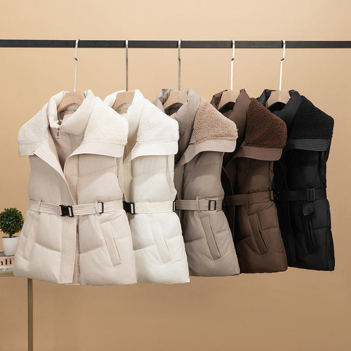 Dam nan kviltad väst med removable sherpa huva och ribbed knit ärmar