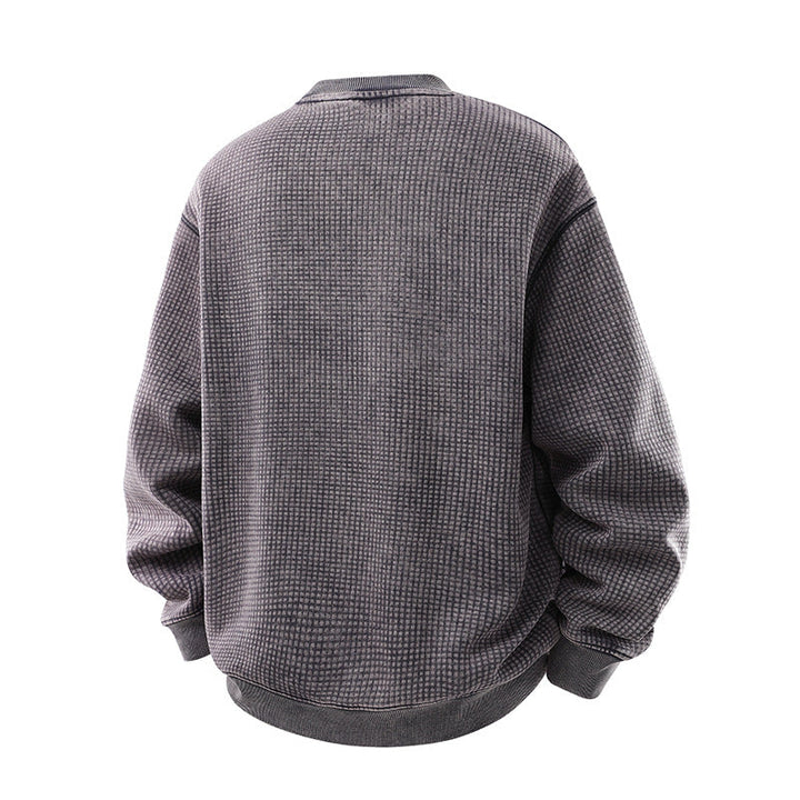 Herr Oversized Waffle Structure College-Tröja med Crew Neck och Ribbstickade Muddar