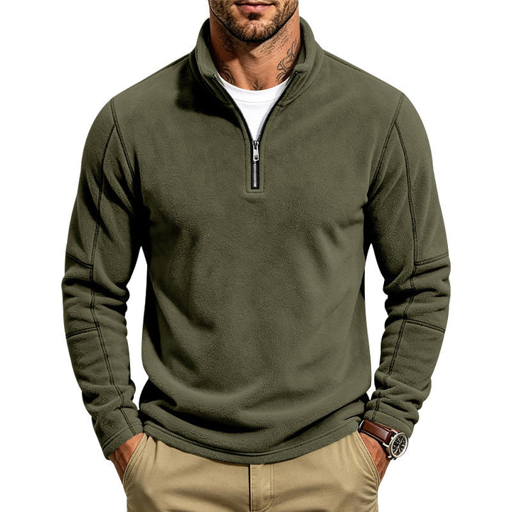 Herr Fleece Halv Dragkedja Pullover med Ståkrage och Flatlock Sömmar