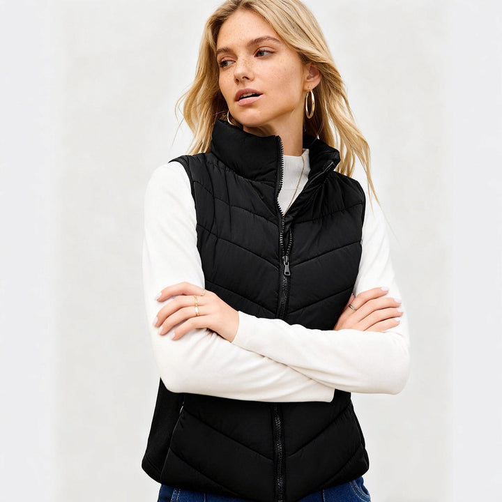 Dam vadderad waistcoat med hög ståkrage