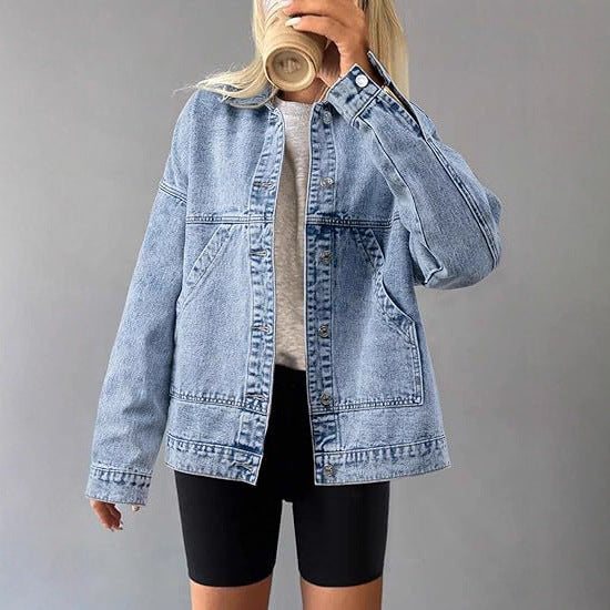 Dam oversize jeans jacka med boxig skärning och Distinctive Stitching detaljer