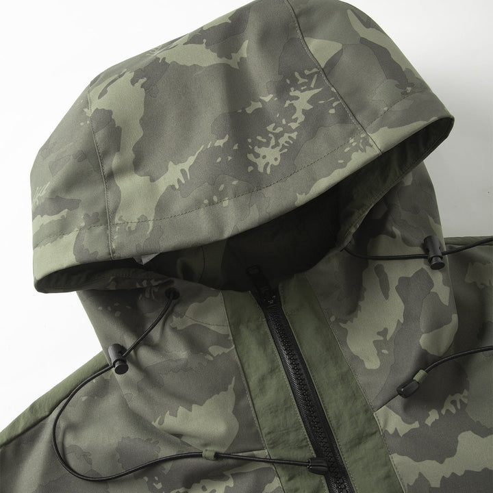 Herr Camouflage Anorak med Huva, Half Dragkedja och Vattenavvisande Beläggning