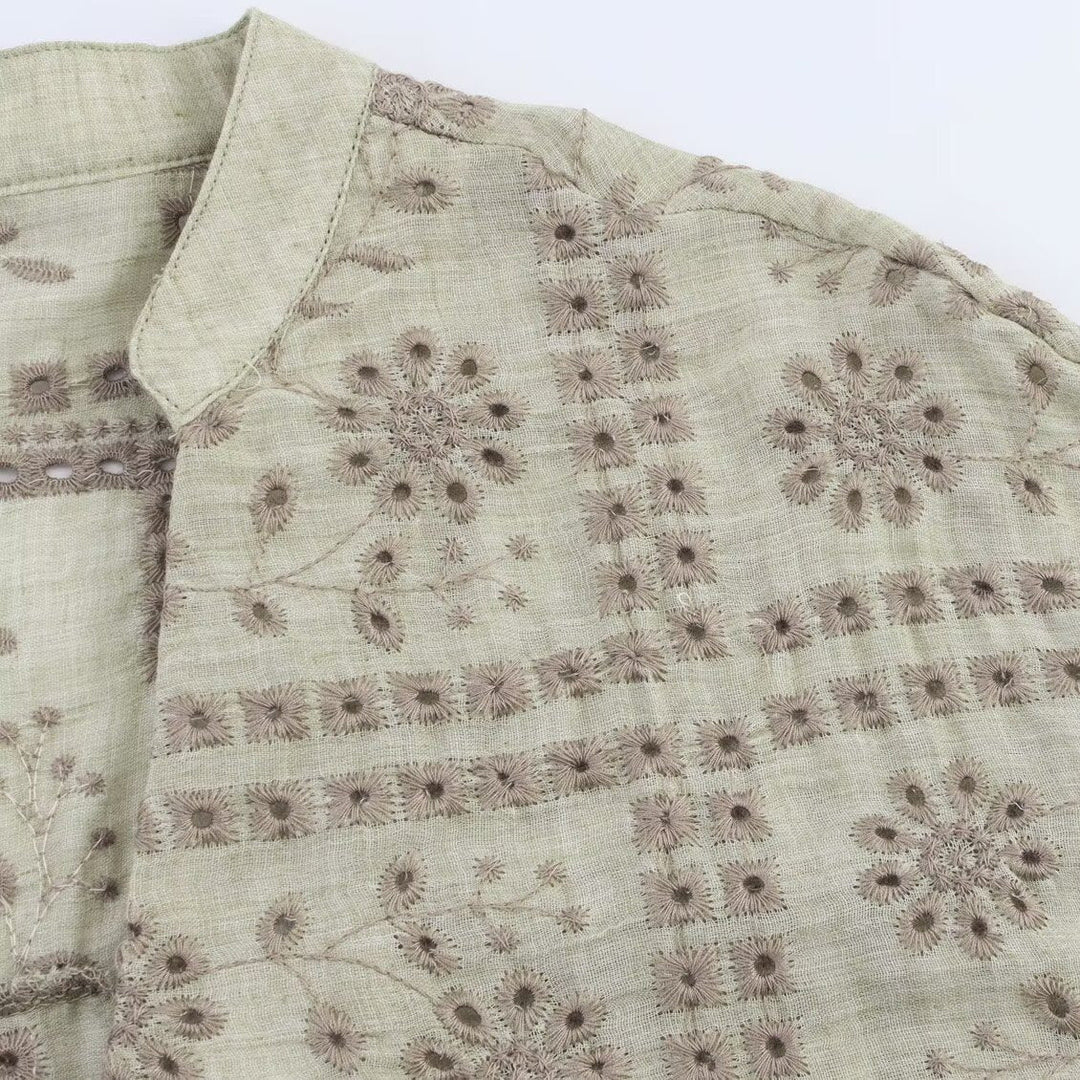 Dam Embroidered Lätt Boxig Övergångsjacka med V-Neck