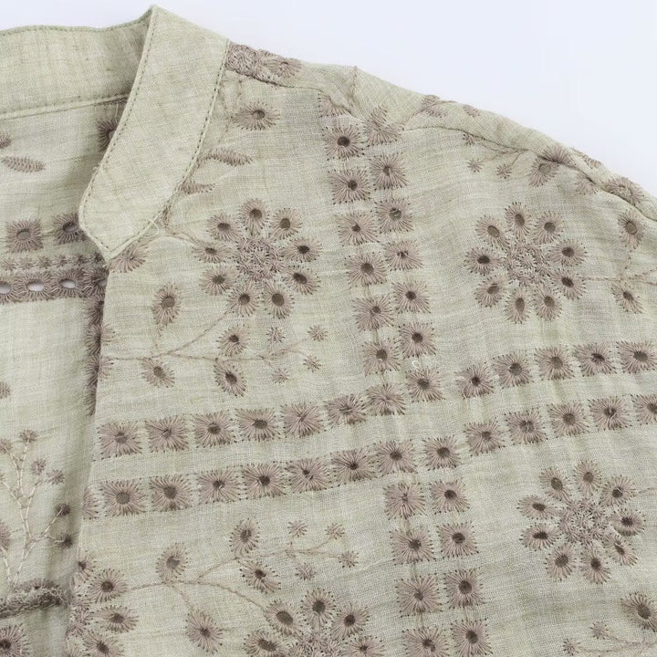 Dam Embroidered Lätt Boxig Övergångsjacka med V-Neck