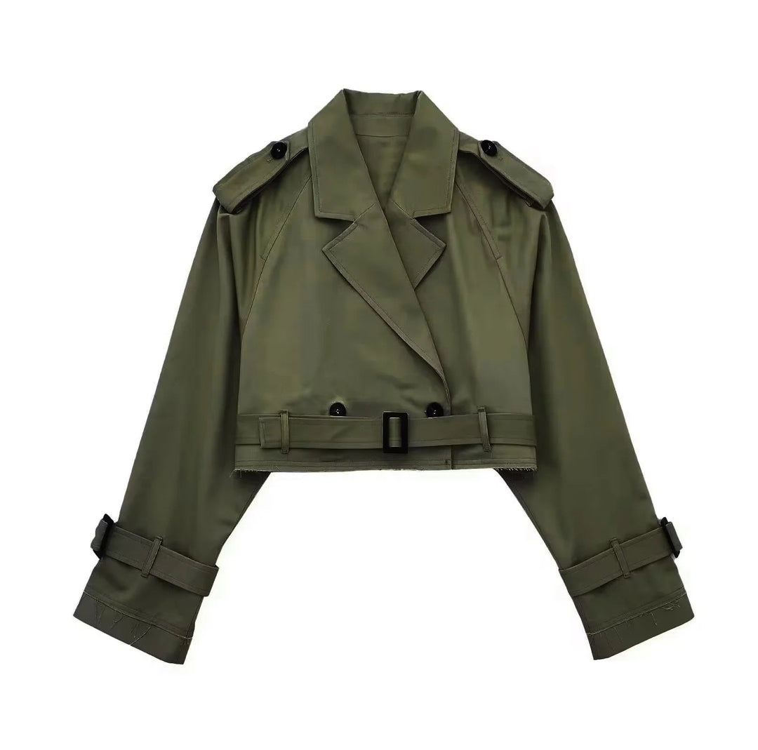 Dam Kort Trench Jacka med Epaulettes, Waist Belt och Justerbar Muddar