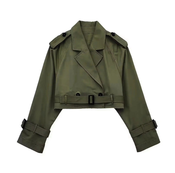Dam Kort Trench Jacka med Epaulettes, Waist Belt och Justerbar Muddar