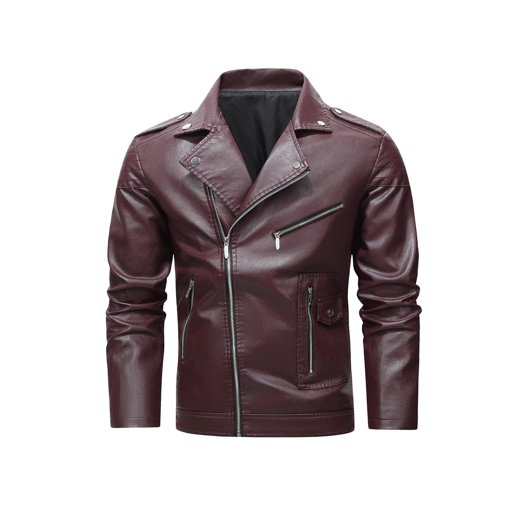 Herr Biker Jacka Tillverkad av Synthetic Läder med Asymmetrical Dragkedja och Quiltad Axel Section
