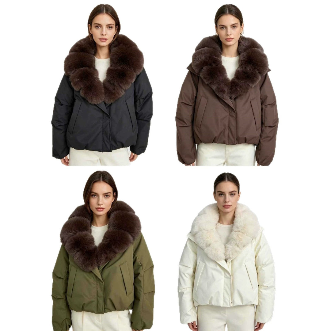 Dam kort parka med extra voluminous fur krage och vindtät thermal foder