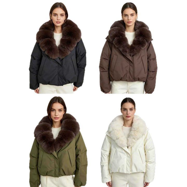 Dam kort parka med extra voluminous fur krage och vindtät thermal foder