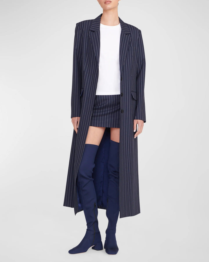 Dam oversize lång modell kappa in Pinstripe look med Slit och Flap fickor