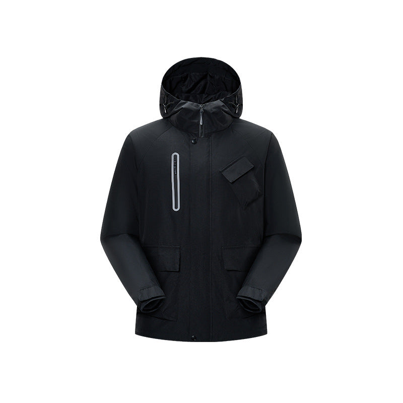 Herr Teknisk Regn Softshell Jacka med Huva, Tätad Sömmar och Taktisk Fickor