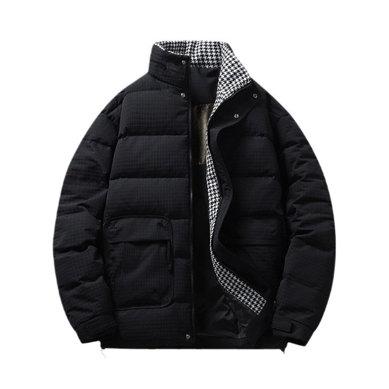 Herr quiltad jacka med houndstooth foder och justerbar fåll