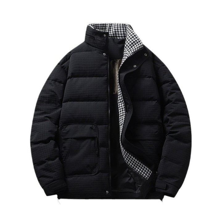 Herr quiltad jacka med houndstooth foder och justerbar fåll