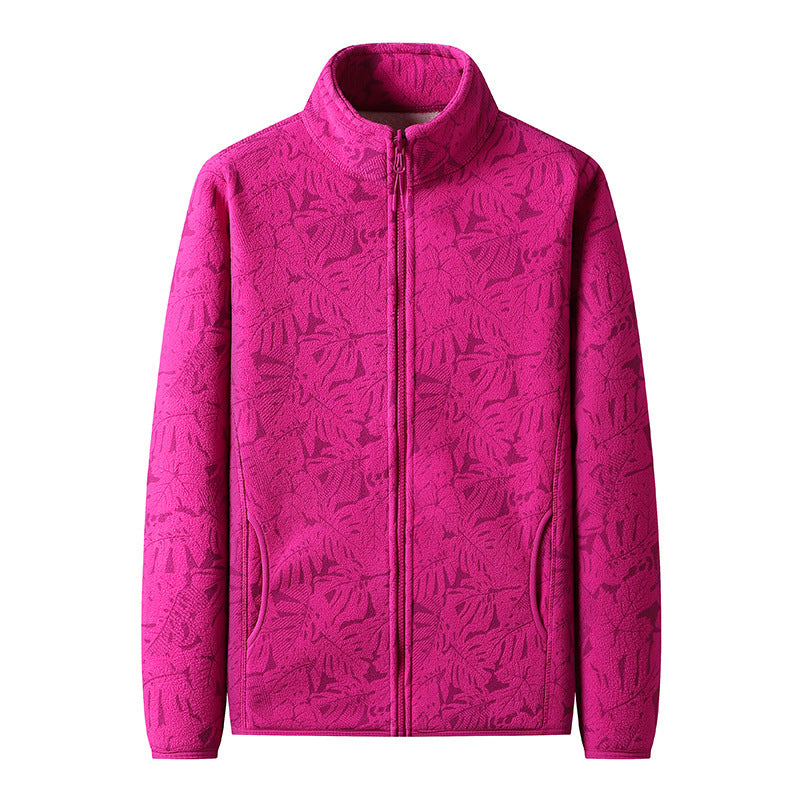 Dam fleecejacka med hel zip och blommig jacquard structure