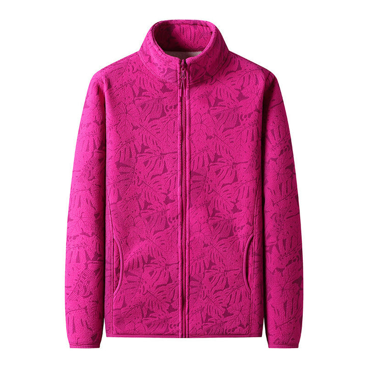 Dam fleecejacka med hel zip och blommig jacquard structure