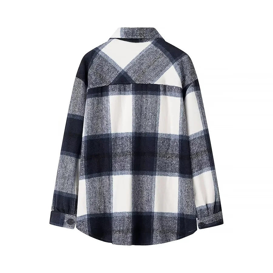 Dam rutig overshirt i shacket stil med patch bröstfickor