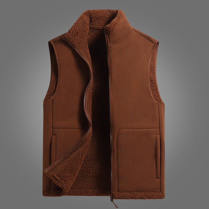 Unisex Sleeveless fleeceväst med Teddy foder Ribbed Structure och ståkrage
