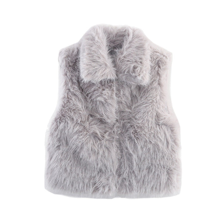 Dam Sleeveless Faux Fur Väst med Stå Krage och Fluffy Texture