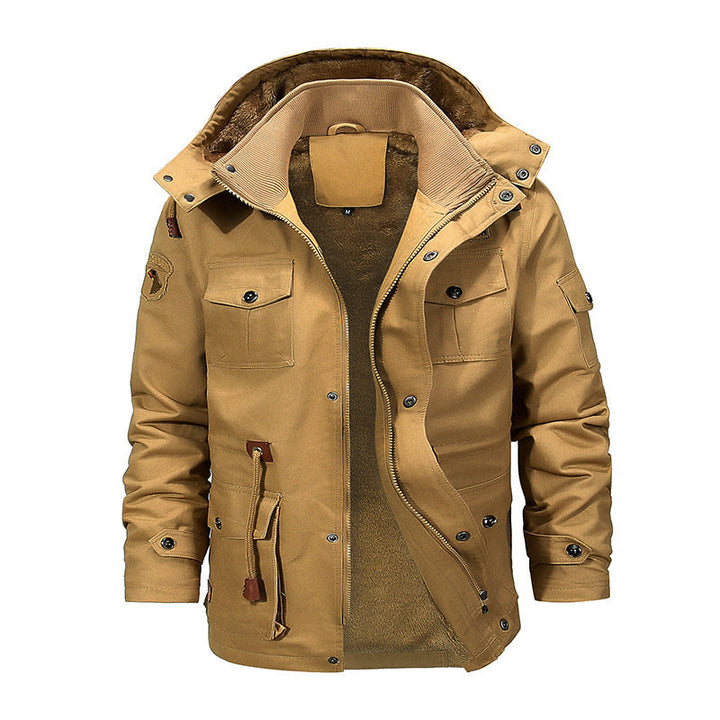 Herr Canvas Parka med Teddy Fleecefoder, Huva, och Multifunctional Fickor