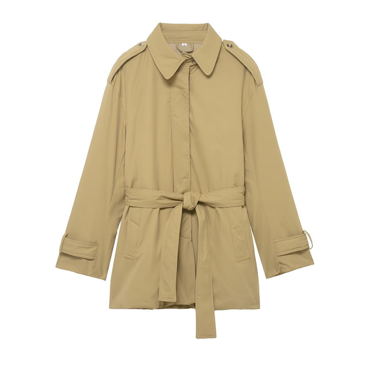 Dam Kort Trenchcoat med Waist Belt och Epaulettes
