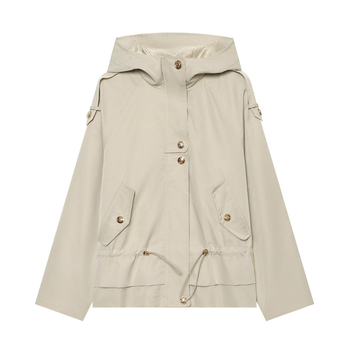Dam Lätt Justerbar med Huva Parka med Drawstring, Lock Fickor och Knapp Knäppning