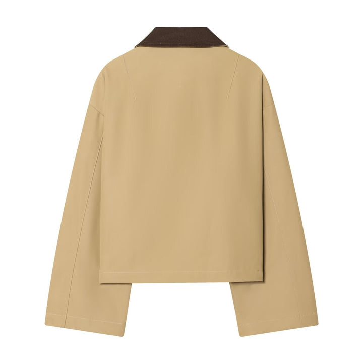 Dam Kort Oversize Harrington Jacka med Contrast Krage och Patch Fickor