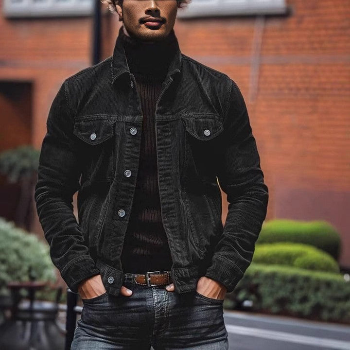 Herr Fin Manchester Trucker Jacka med Bröst Lock Fickor och Tailored Siluett