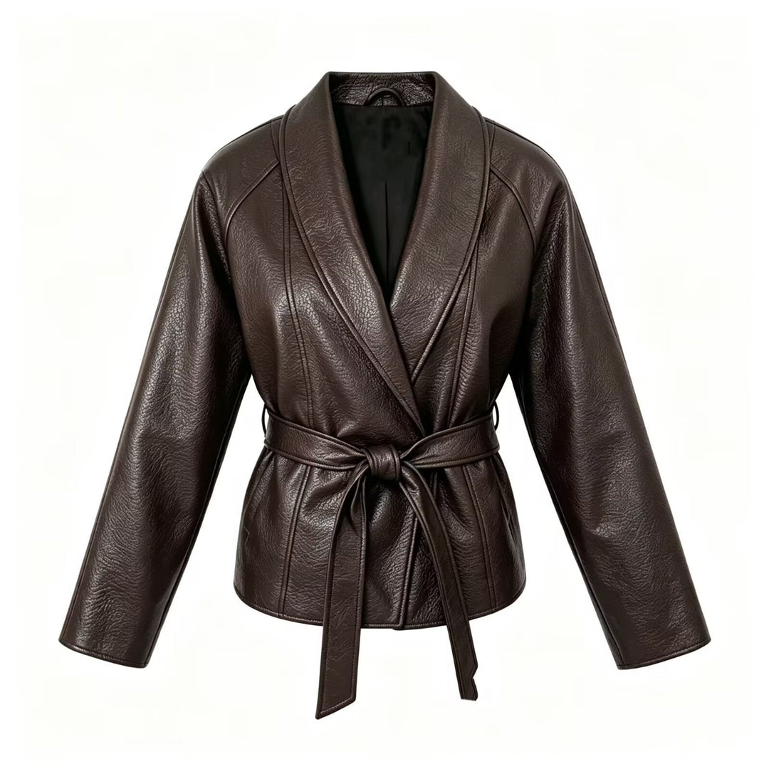 Dam Tailored Jacka i Konstläder med Shawl Krage och Belt