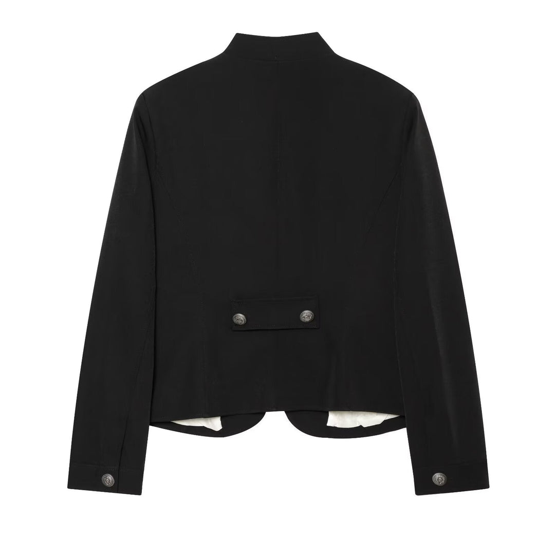Dam Military Inspired Double Breasted Kort Jacka med Stå Krage och Epaulettes