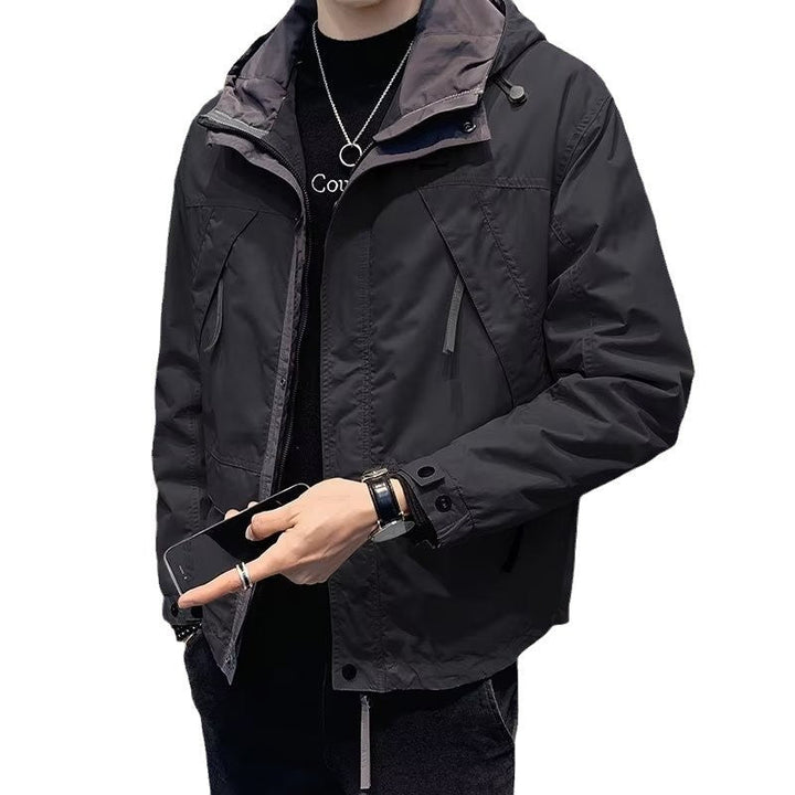 Herr Lätt Funktionell Jacka med Huva, Vattenavvisande Micro Finish och Multifunctional Fickor