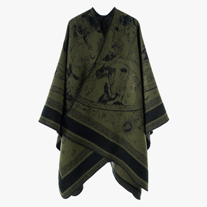 Dam Oversize Jacquard capeponcho tillverkad av ullblandning med V-neck och heavenly motif