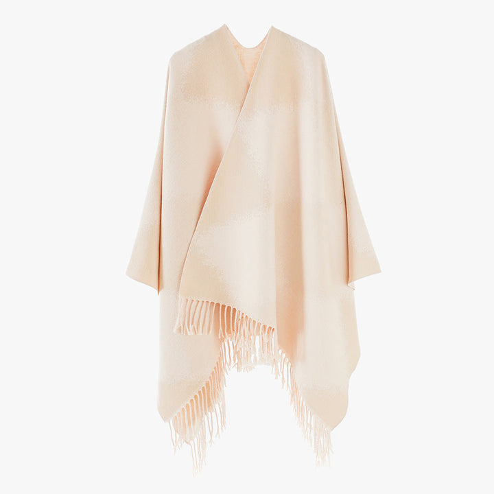 Dam Cashmere look Cape i kimono skärning med Fine Fringed fåll