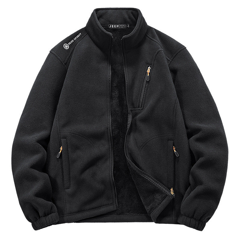Herr Termisk Fleece Jacka med Sherpa Foder, Stående Krage och Zippered Fickor