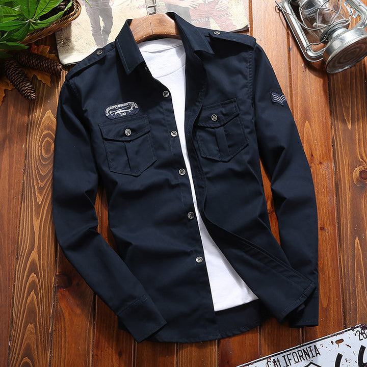 Herr Military-Inspired Utility Skjortjacka med Epaulettes och Lock Fickor